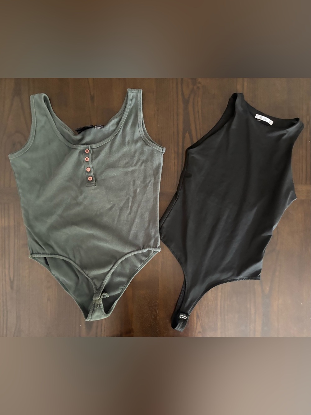 Small Bodysuits Set Of 2 Black Gray Casual Basics Cotton Sexy Layering